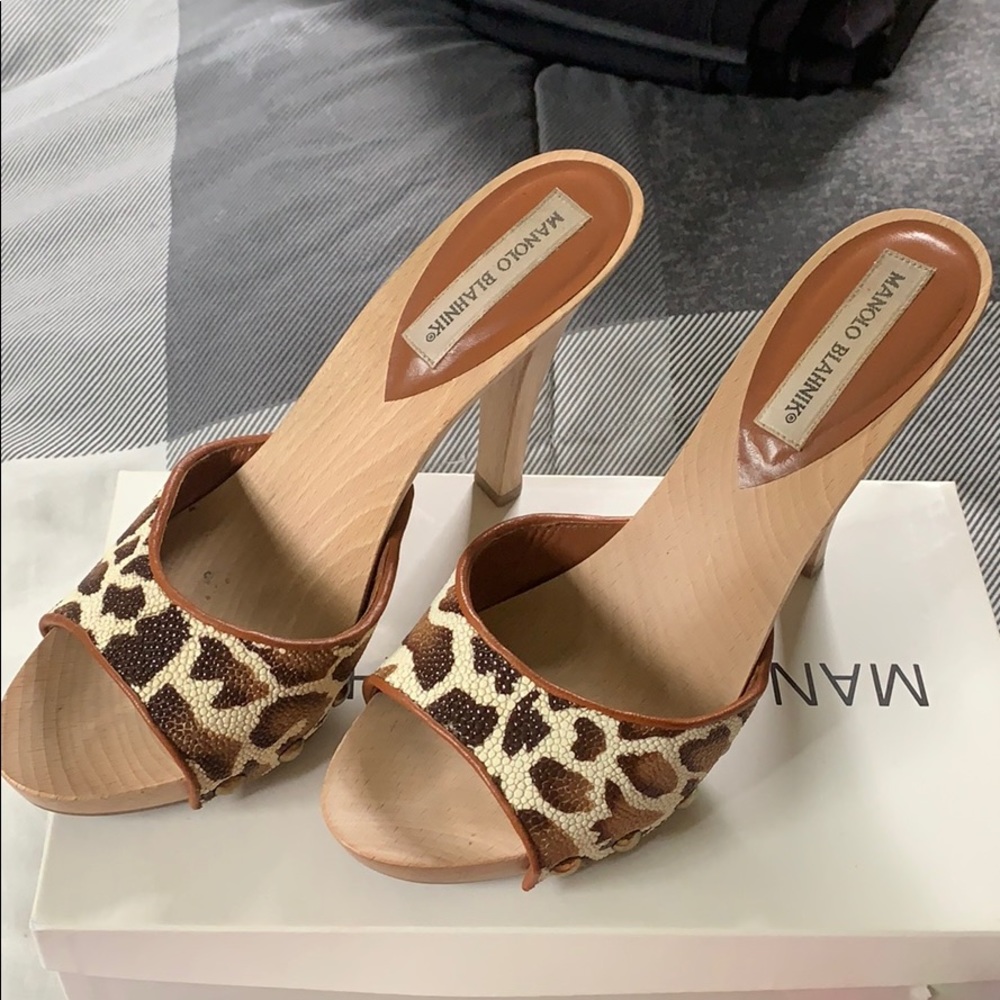 Manolo Blahnik Terry Leather Leopard Heels